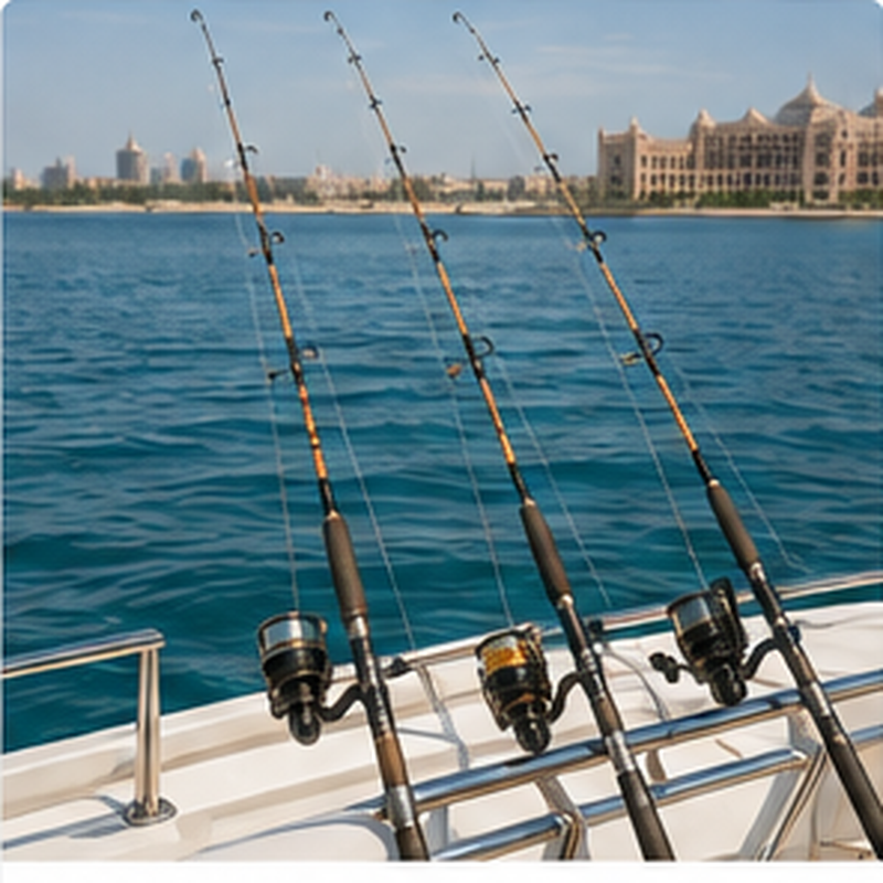 Fishing rods and equipment prepared on a luxury yacht